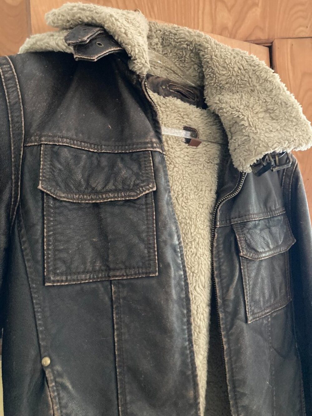 Wilsons Leather Distressed Brown Bomber Jacket w/ Shearling Hood - Size S - Picture 2 of 5